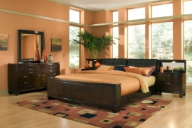 Wood finished bedroom interior design glass windows_b49